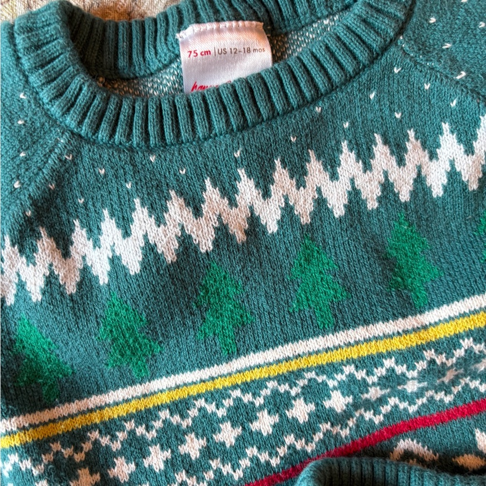 Hanna Andersson Christmas Tree Fair Isle Sweater and Pants set 12-18 months - Picture 2 of 6